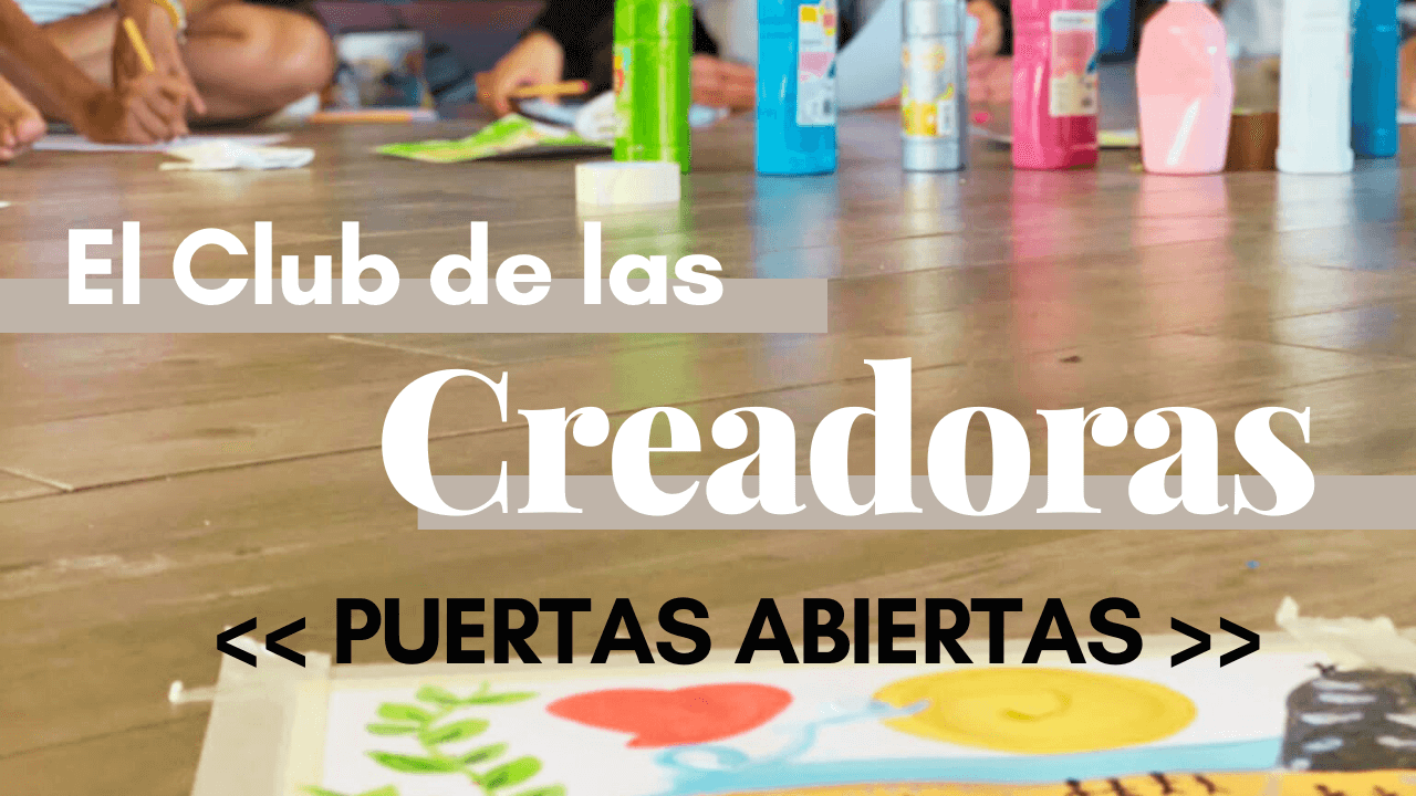 Portada de El Club de las Creadoras con botes de pintura, pinceles y mujeres creando con ese material